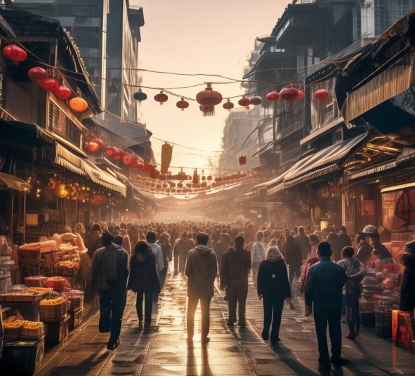 安南市集安商贸街，商业之光的象征